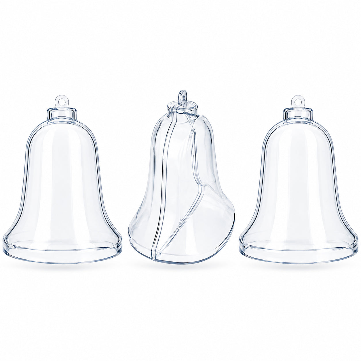 Set of 3 Clear Plastic Bell Ornaments 3.7 Inches (94 mm) in Clear color Figurine