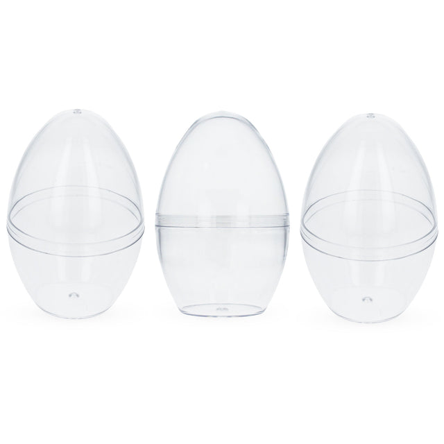 Set of 3 Clear Plastic Standing Egg Ornaments 3.05 Inches (78 mm) in Clear color, Oval shape