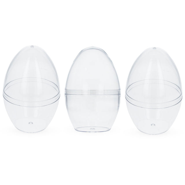 Set of 3 Clear Plastic Standing Egg Ornaments 3.05 Inches (78 mm) in Clear color Oval