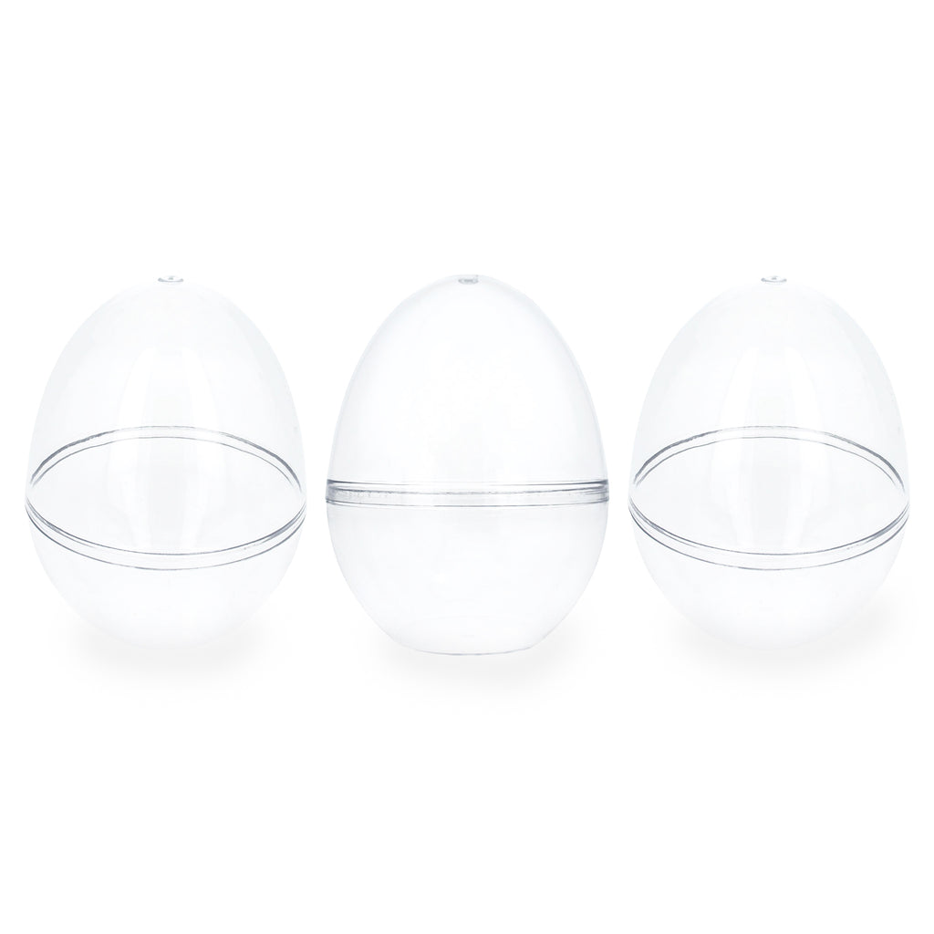 Set of 3 Clear Plastic Standing Egg Ornaments 3.58 Inches (91 mm) in Clear color Oval