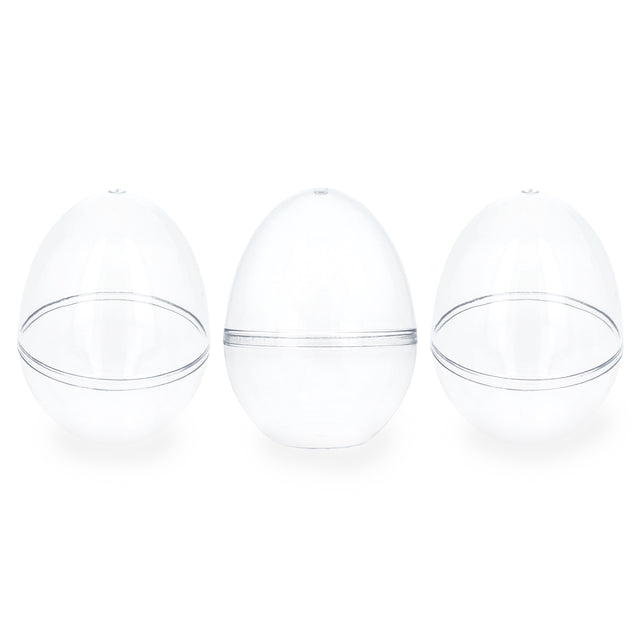 Set of 3 Clear Plastic Standing Egg Ornaments 3.58 Inches (91 mm) in Clear color Oval