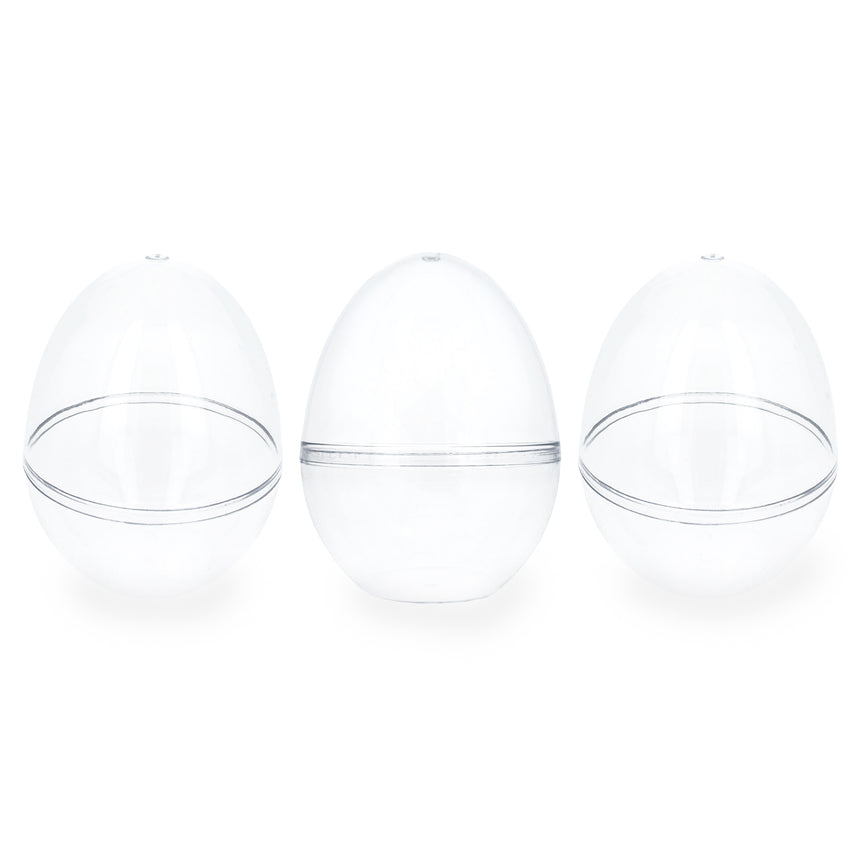 Set of 3 Clear Plastic Standing Egg Ornaments 3.58 Inches (91 mm) in Clear color Oval