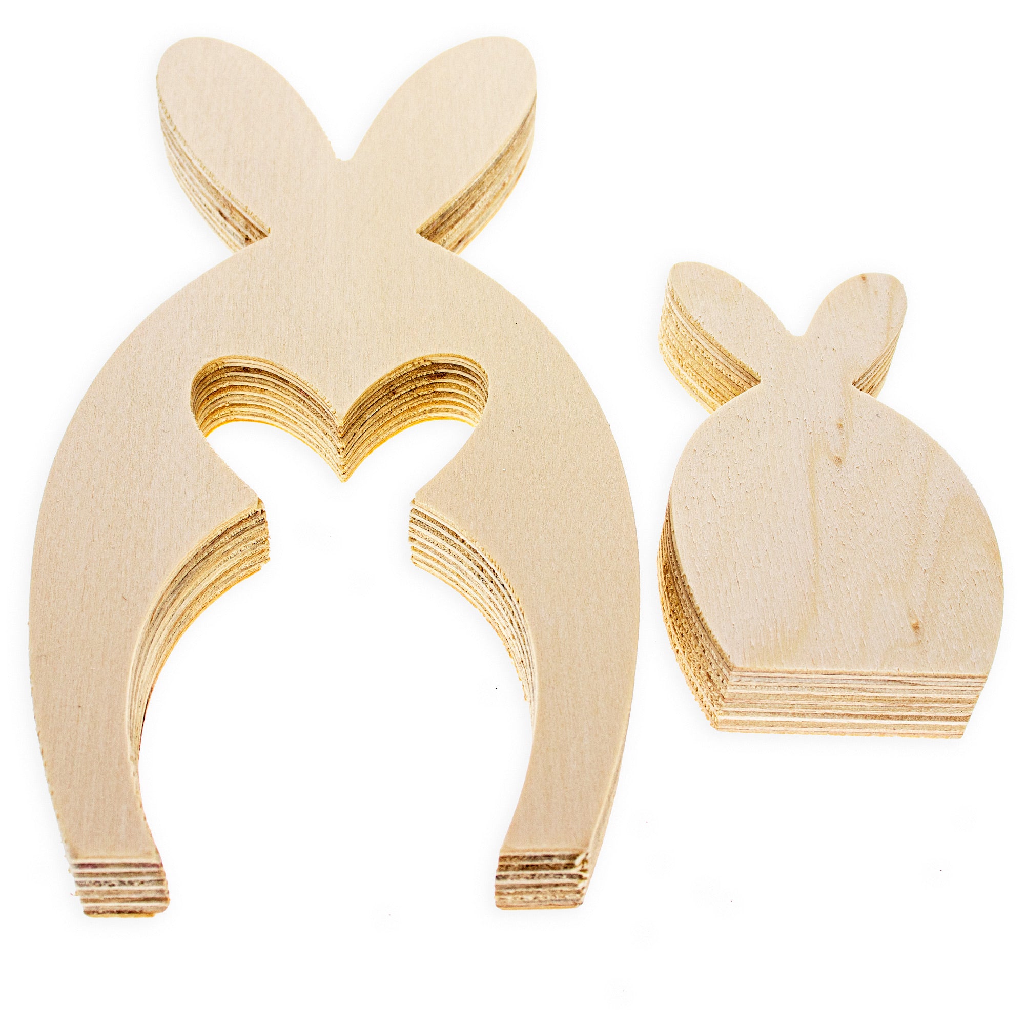 Set of 2 Unfinished Wooden Bunny Shape Figurines Cutouts DIY Craft 9.5 Inches , dimensions in inches: 9.5 x 4.5 x 4.5