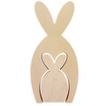 Set of 2 Unfinished Wooden Bunny Shape Figurines Cutouts DIY Craft 9.5 Inches in Beige color
