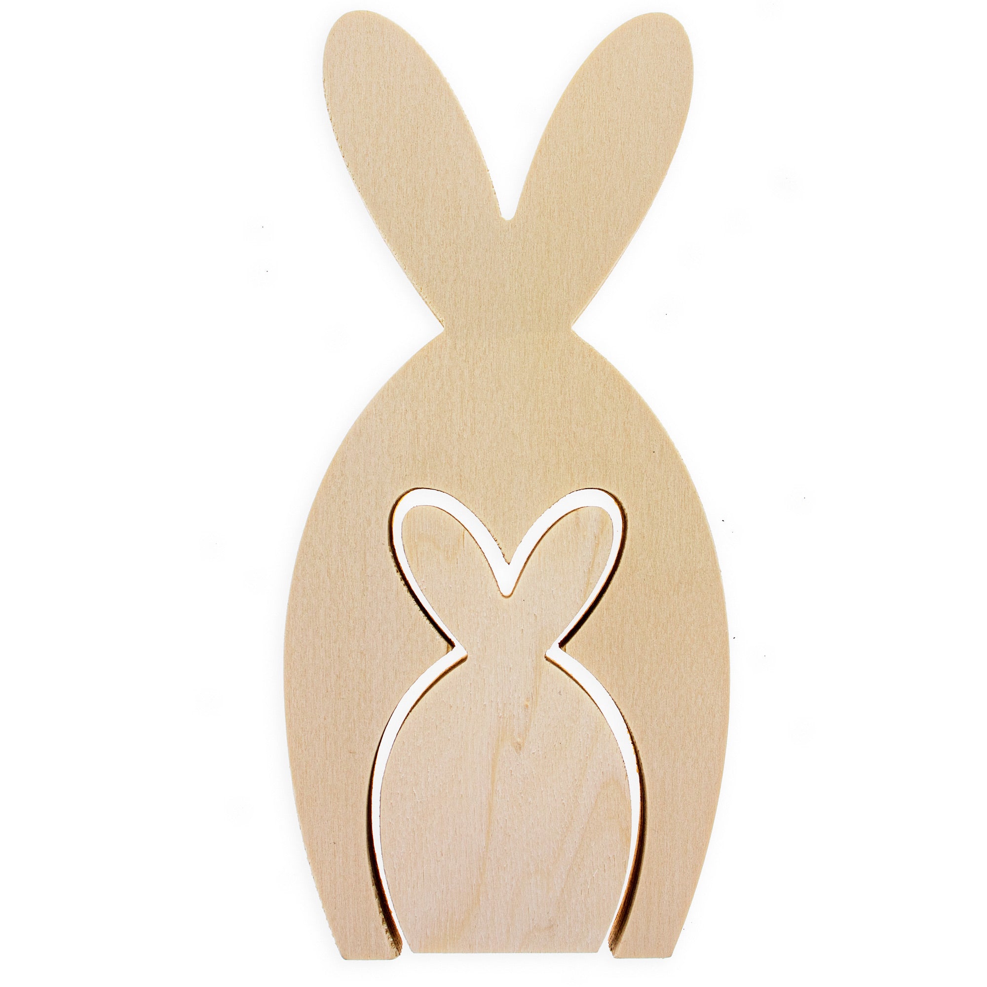 Set of 2 Unfinished Wooden Bunny Shape Figurines Cutouts DIY Craft 9.5 Inches in Beige color