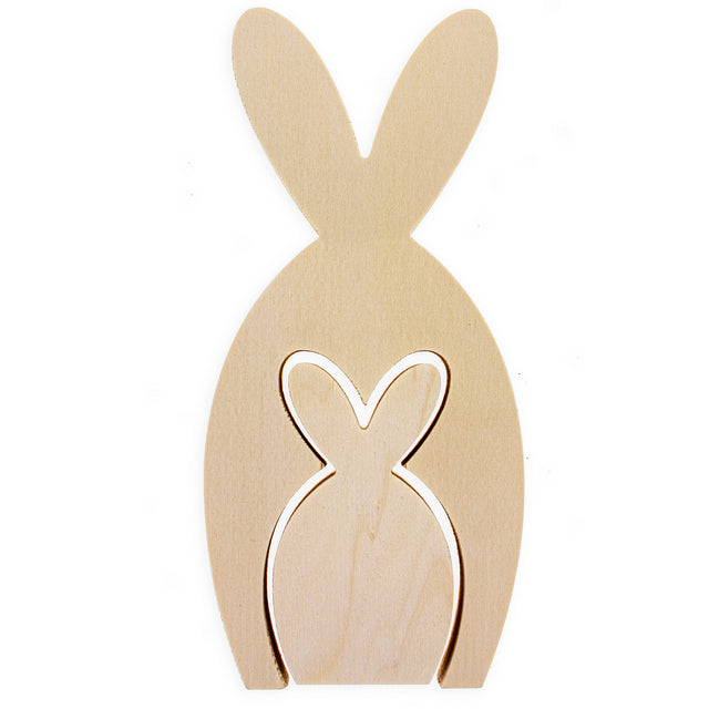 Set of 2 Unfinished Wooden Bunny Shape Figurines Cutouts DIY Craft 9.5 Inches in Beige color
