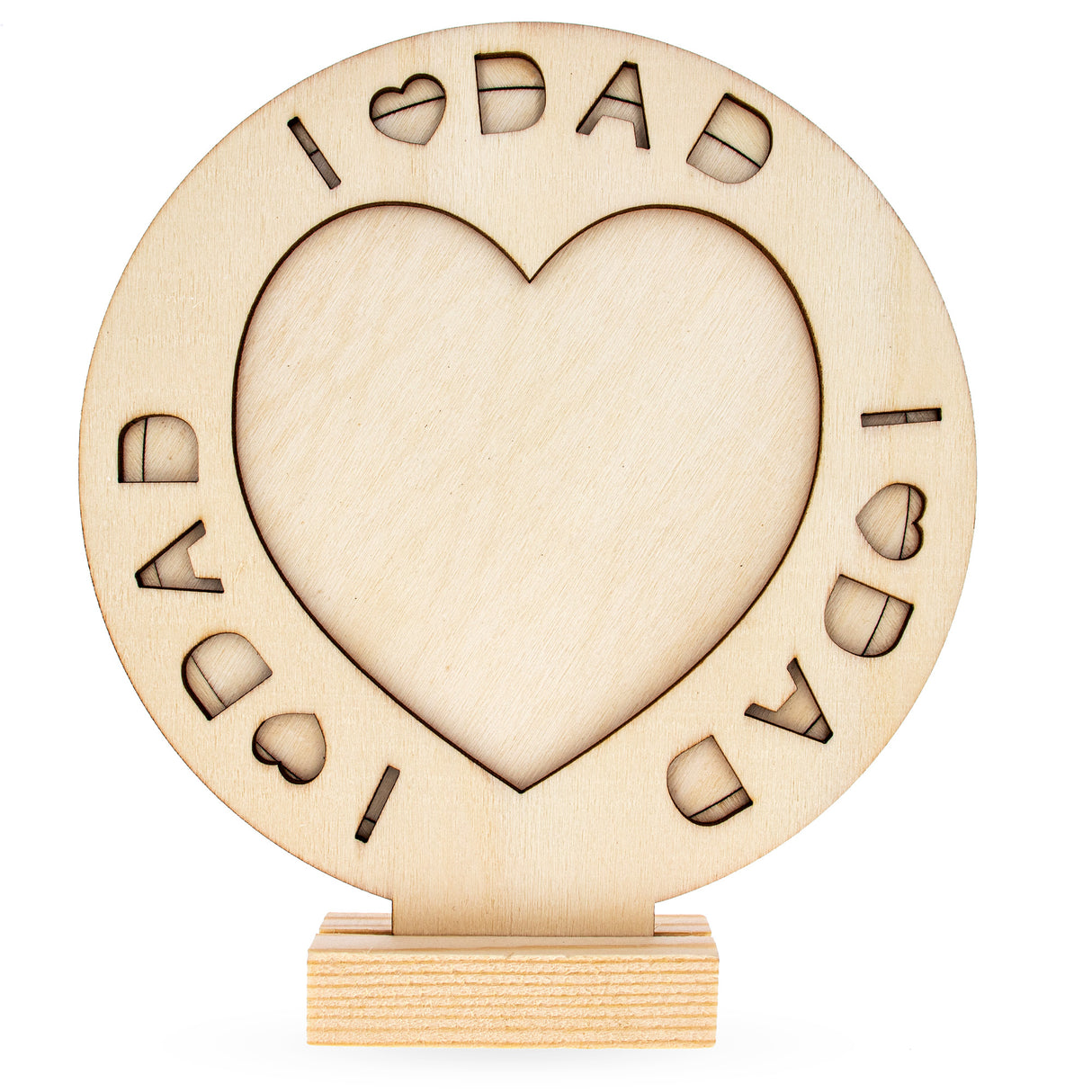 Wood Unfinished Standing Wooden "I Love Dad" Picture Frame DIY Craft 6.7 Inches in Beige color Round