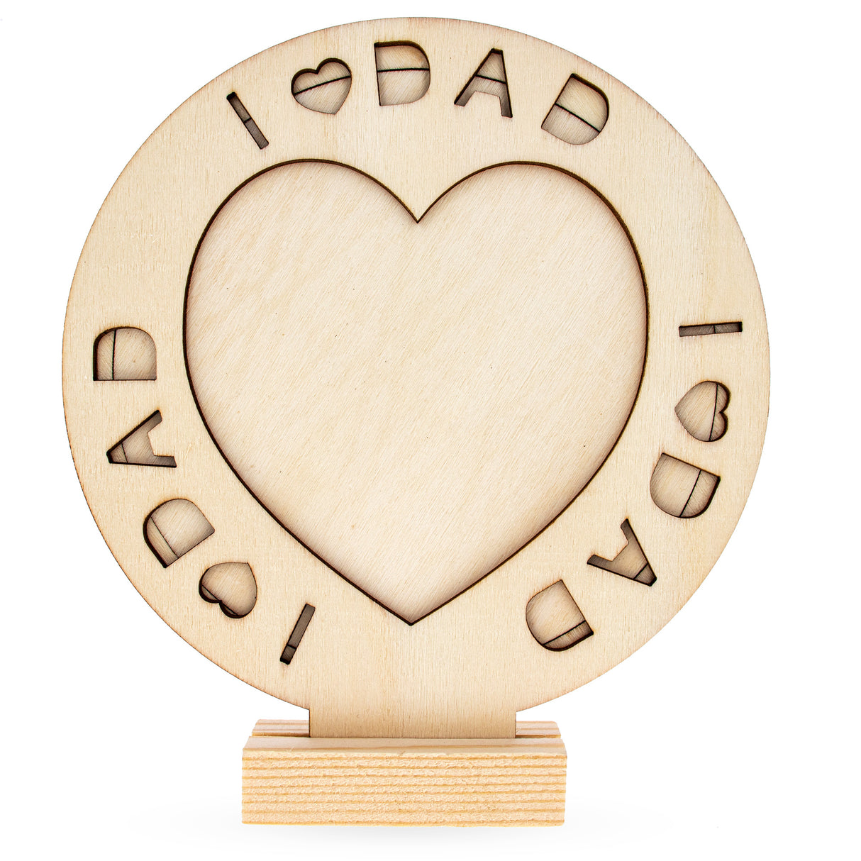 Unfinished Standing Wooden "I Love Dad" Picture Frame DIY Craft 6.7 Inches in Beige color, Round shape