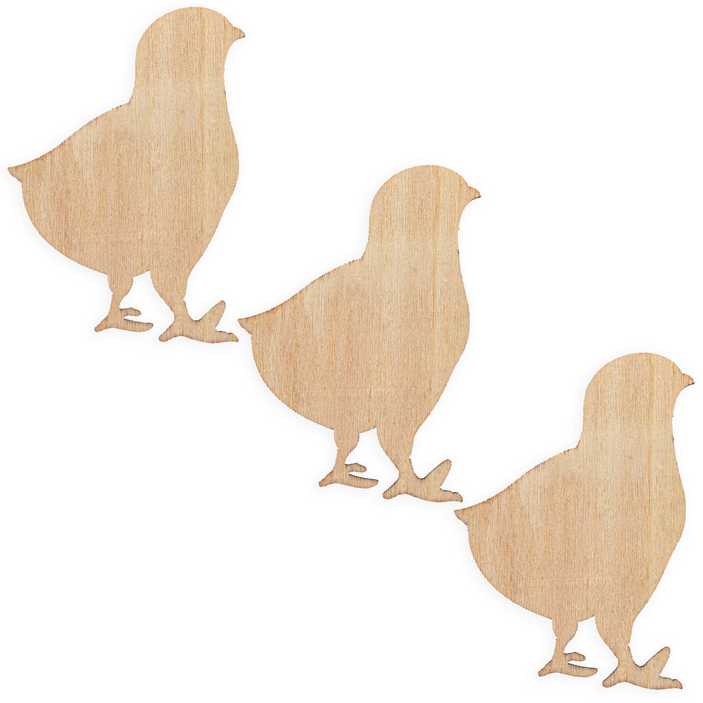 3 Chicks Unfinished Wooden Shapes Craft Cutouts DIY Unpainted 3D Plaques 4 Inches in Beige color