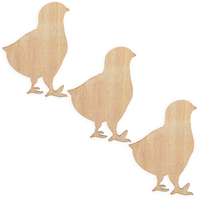 3 Chicks Unfinished Wooden Shapes Craft Cutouts DIY Unpainted 3D Plaques 4 Inches in Beige color