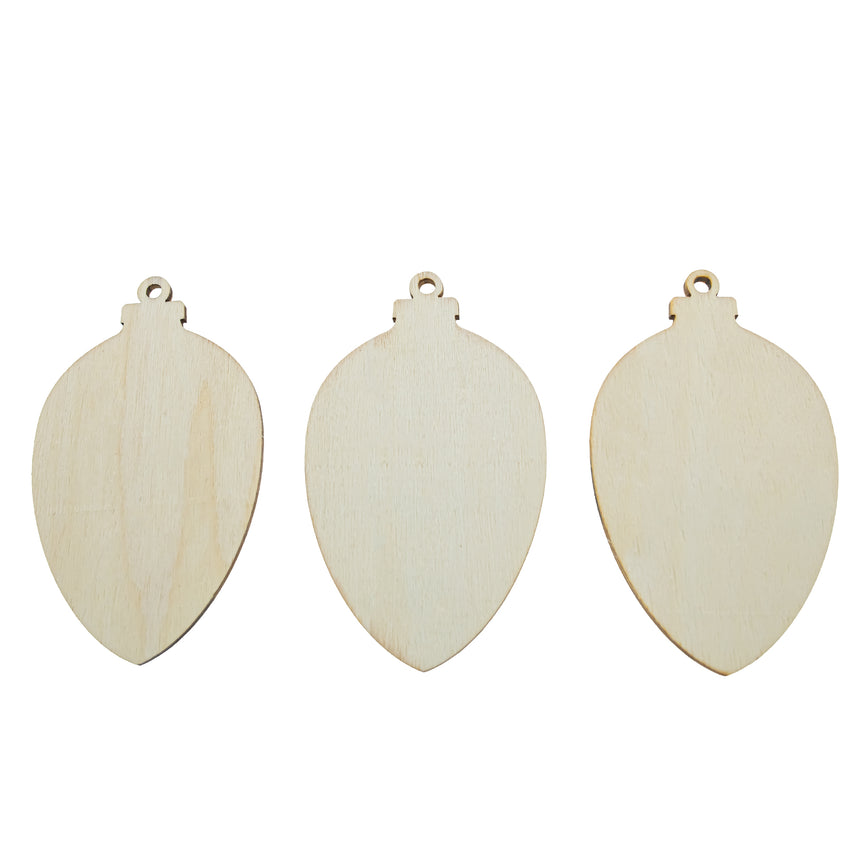 3 Egg Christmas Ornaments Unfinished Wooden Shapes Craft Cutouts DIY Unpainted 3D Plaques 4 Inches in Beige color Oval