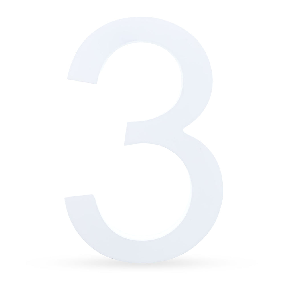 Arial Font White Painted MDF Wood Number 3 (Three) 6 Inches in White color