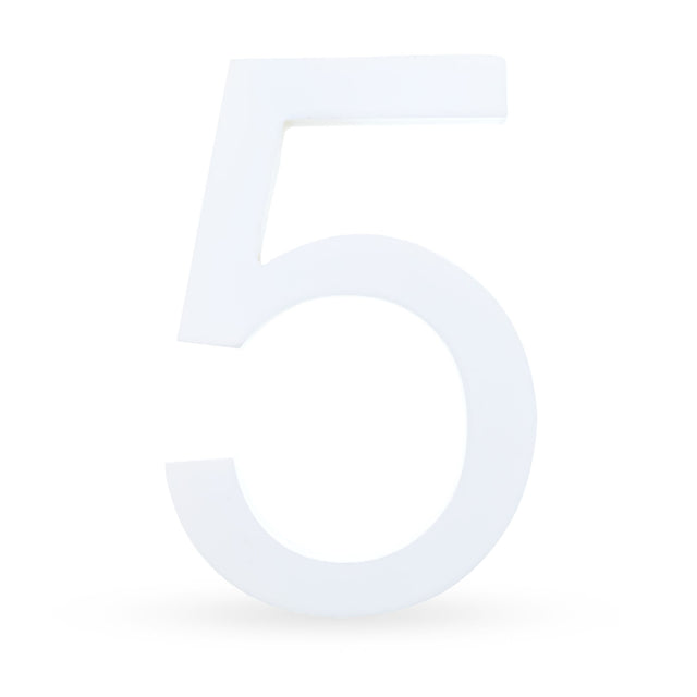 Arial Font White Painted MDF Wood Number 5 (Five) 6 Inches in  color