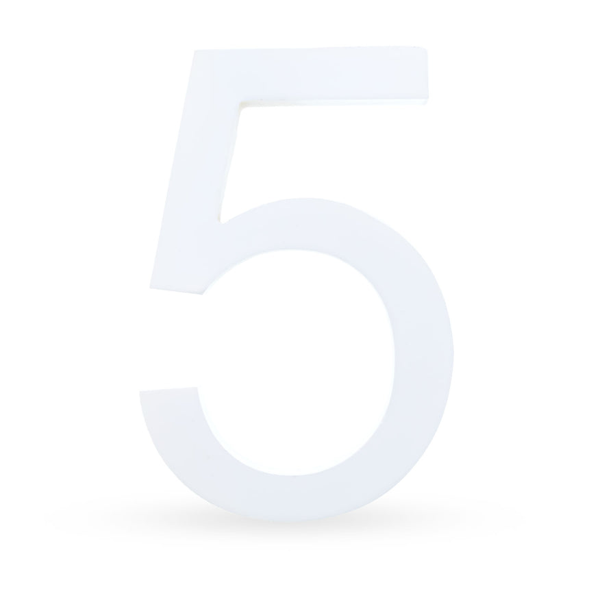 Arial Font White Painted MDF Wood Number 5 (Five) 6 Inches in  color