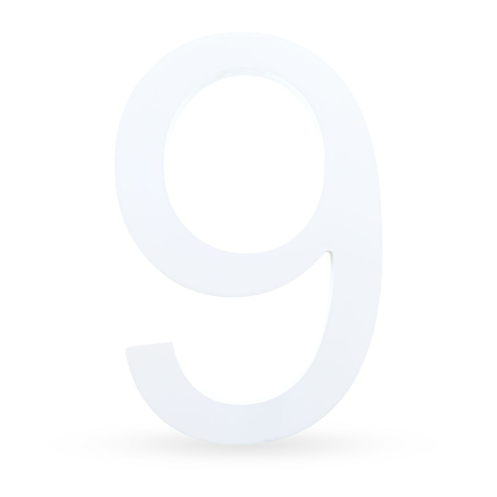 Arial Font White Painted MDF Wood Number 9 (Nine) 6 Inches in White color