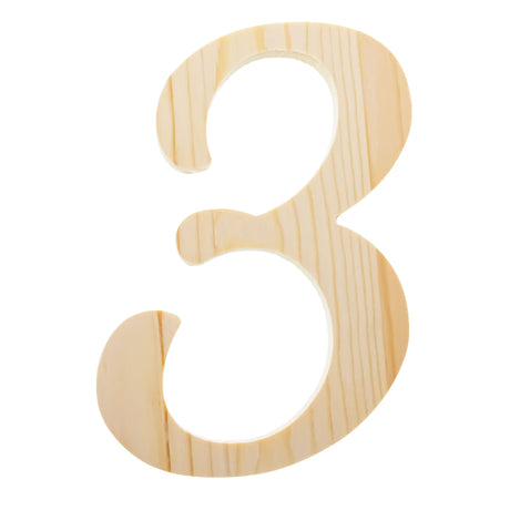 Unfinished Wooden Playball Italic Number 3 (6.25 Inches) in Beige color