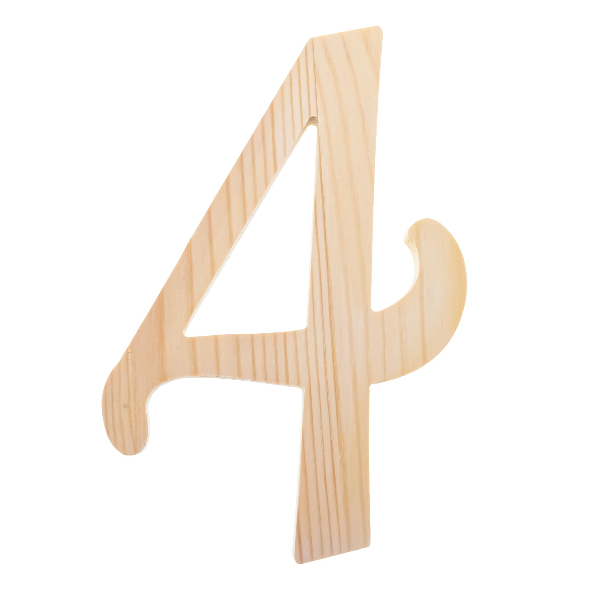 Unfinished Wooden Playball Italic Number 4 (6.25 Inches) in Beige color