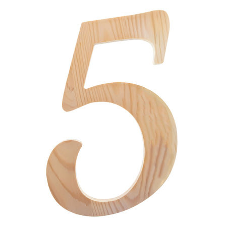 Unfinished Wooden Playball Italic Number 5 (6.25 Inches) in Beige color