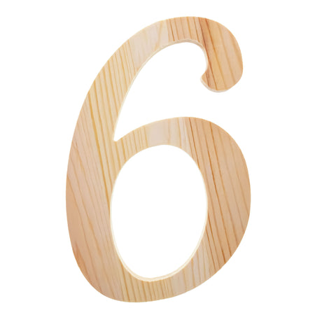 Unfinished Wooden Playball Italic Number 6 (6.25 Inches) in Beige color