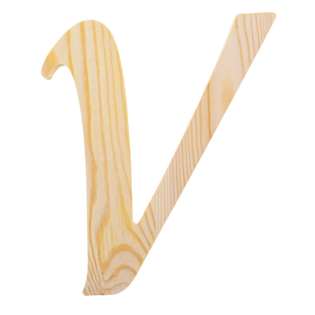 Unfinished Wooden Playball Italic Letter V (6.25 Inches) in Beige color