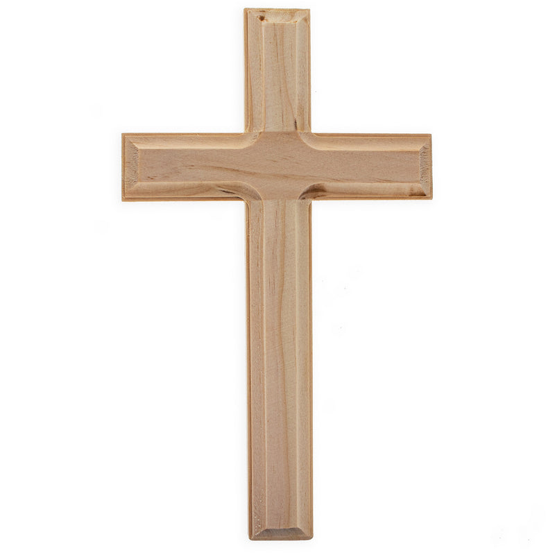 Cross with Beveled Edges Unfinished Wooden Craft DIY Unpainted 3D 10 Inches by BestPysanky