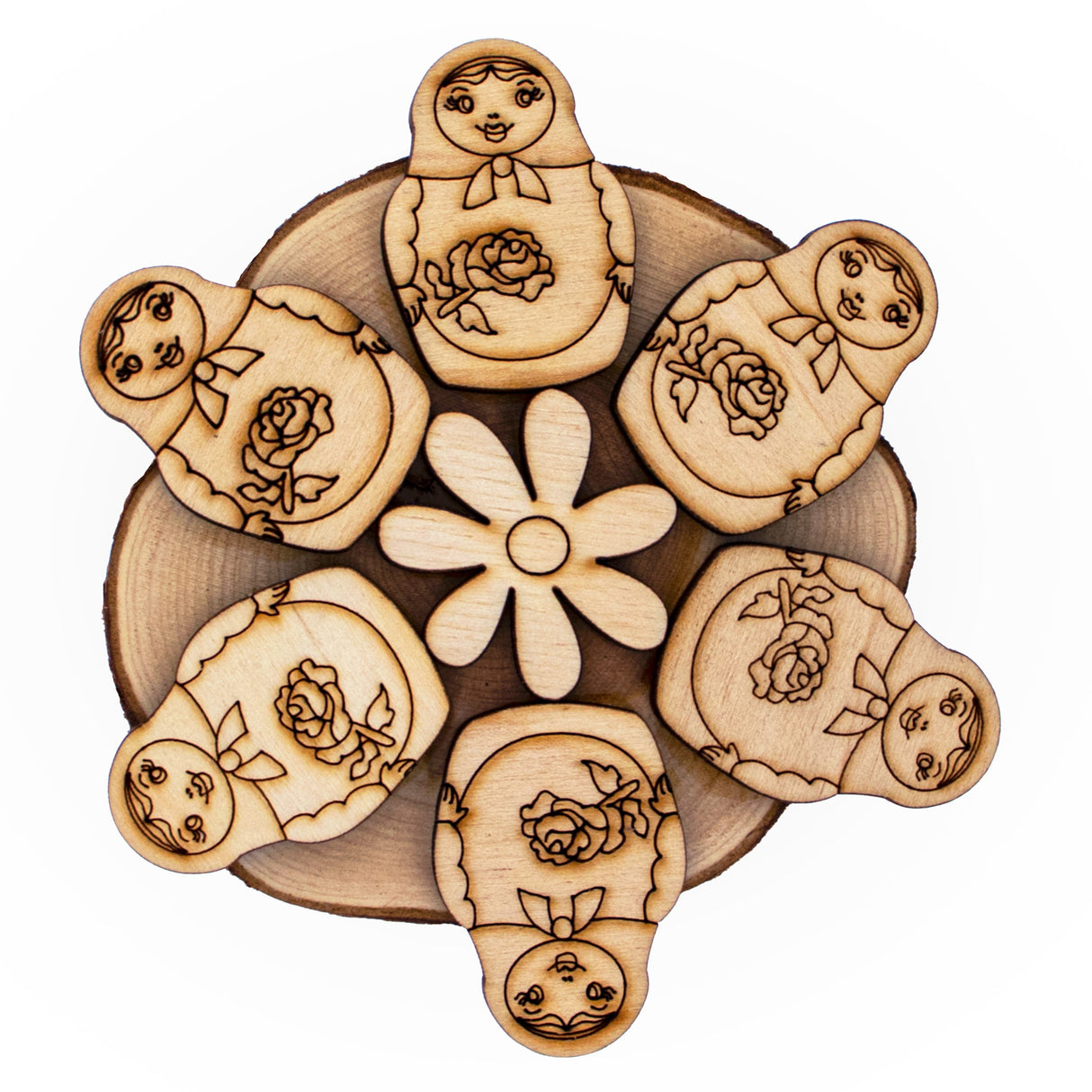 Wooden Matryoshka Coaster for Drinks, Table Coaster in Beige color, Star shape