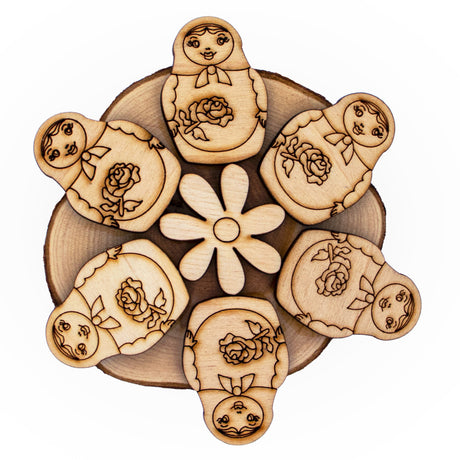 Wood Wooden Matryoshka Coaster for Drinks, Table Coaster in Beige color Star