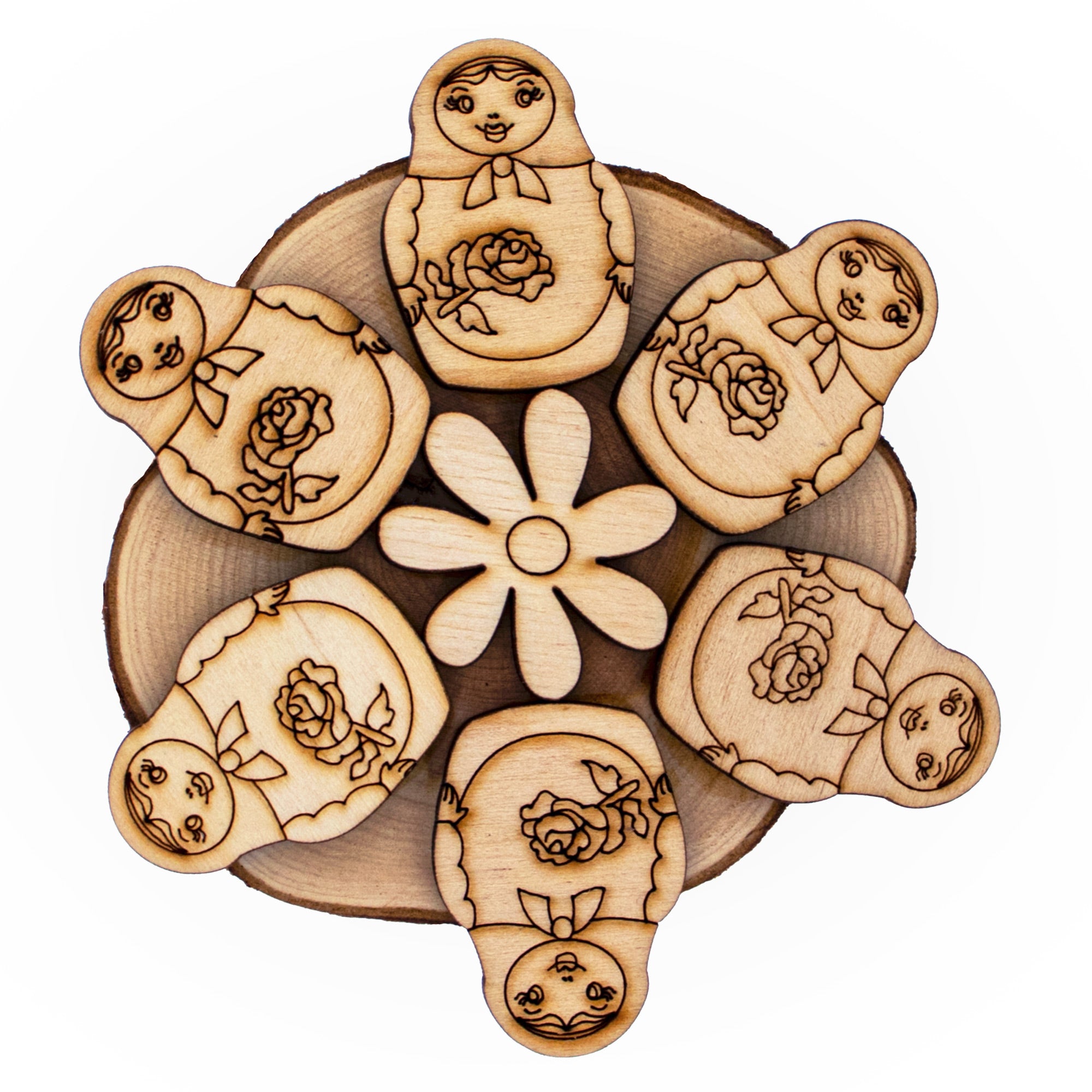 Wooden Matryoshka Coaster for Drinks, Table Coaster in Beige color Star