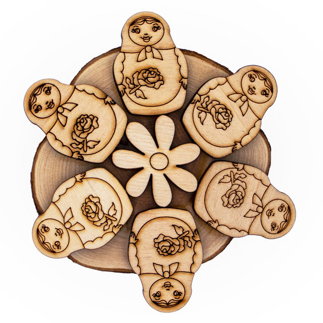 Wooden Matryoshka Coaster for Drinks, Table Coaster in Beige color Star