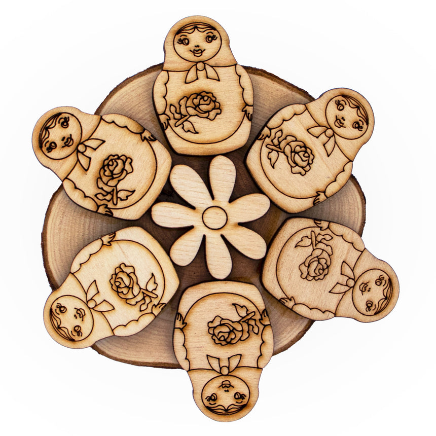Wooden Matryoshka Coaster for Drinks, Table Coaster in Beige color Star