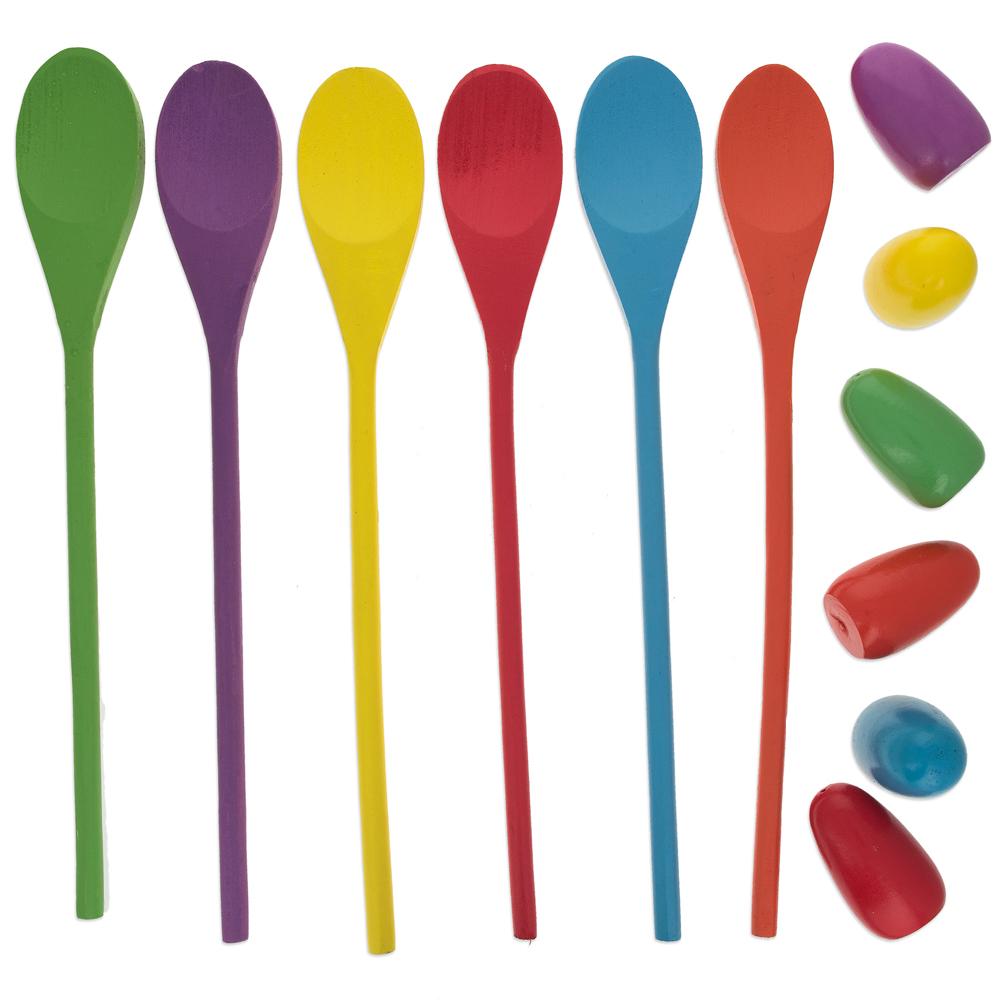Wood Set of 6 Easter Eggs and Wooden Spoons Game in Multi color