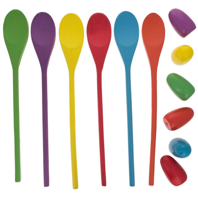 Wood Set of 6 Easter Eggs and Wooden Spoons Game in Multi color