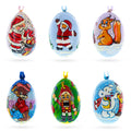 Santa, Nutcracker, Bear, Dog and Squirrel Wooden Christmas Ornaments 3 Inches in Multi color Oval