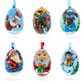 6 Santa, Snowman, Reindeer, Cat and Dog Wooden Christmas Ornaments 3 Inches in Multi color Oval