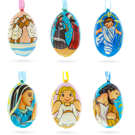 Set of 6 Nativity Scene Ukrainian Wooden Christmas Ornaments 3 Inches in  color Oval