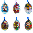 Santa, Snowman and Reindeer Delivering Gifts Wooden Christmas Ornaments 3 Inches in Multi color Oval