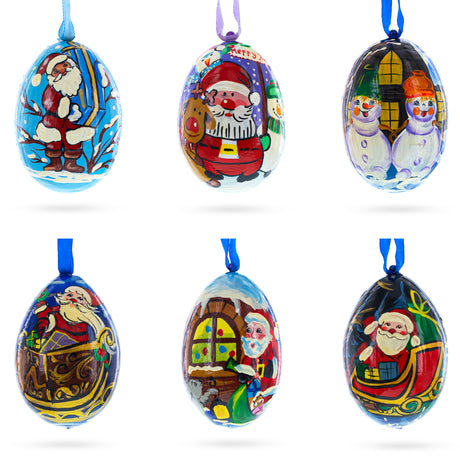 Wood Santa, Snowman and Reindeer Delivering Gifts Wooden Christmas Ornaments 3 Inches in Multi color Oval