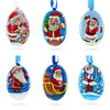 Wood Set of 6 Santa Claus Wooden Christmas Ornaments 3 Inches in Multi color Oval