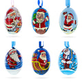 Set of 6 Santa Claus Wooden Christmas Ornaments 3 Inches in Multi color Oval