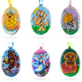 Set of 6 Animals Wooden Christmas Ornaments 3 Inches in Multi color Oval