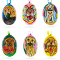 6 Dog Puppies- Golden Retriever and Labrador Wooden Christmas Ornaments 3 Inches in Multi color Oval