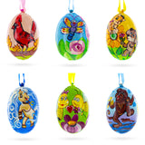 Monkey, Cardinal Bird, Butterfly, Pony and Bee Wooden Christmas Ornaments 3 Inch in Multi color Oval