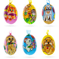 Set of 6- Cats and Dogs Wooden Easter Wooden Christmas Ornaments3 Inches in Multi color Oval