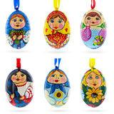 6 Ukrainian and  Doll Wooden Christmas Ornaments 3 Inches in  color Oval