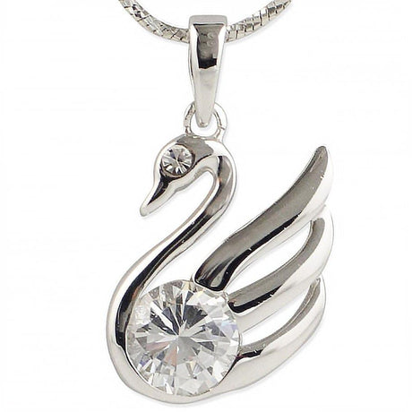 Cubic Zirconia Swan Sterling Silver Pendant in Silver color