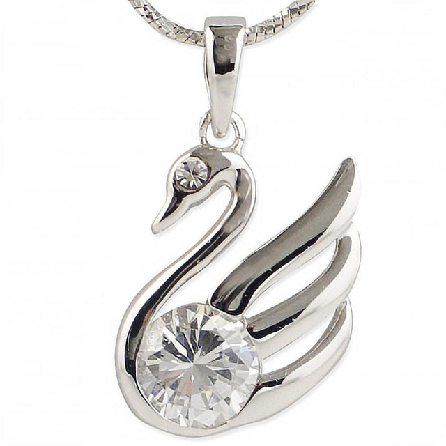 Cubic Zirconia Swan Sterling Silver Pendant in Silver color