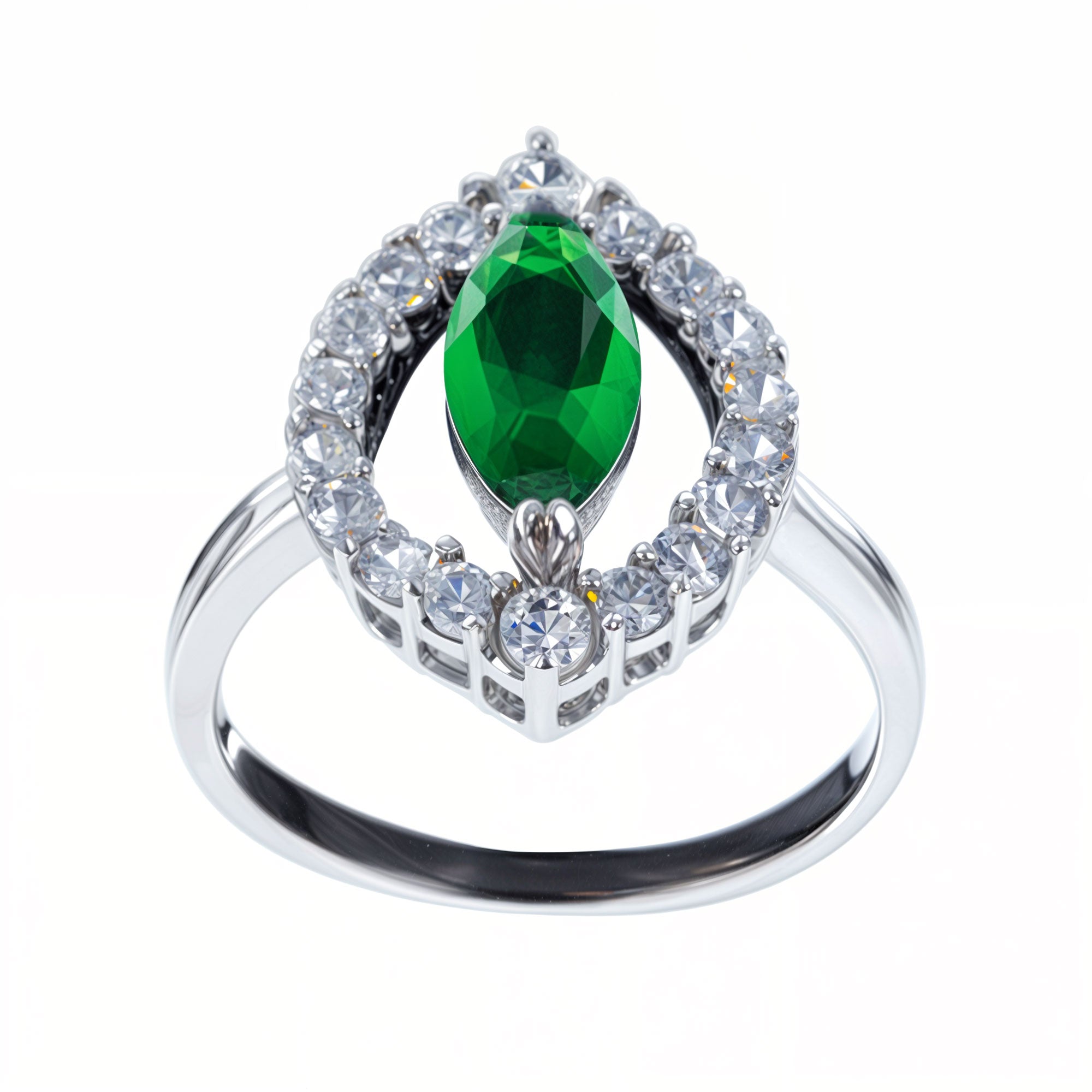 Green Rhodium CZ Sterling Silver Ring (Size 7) in Green color