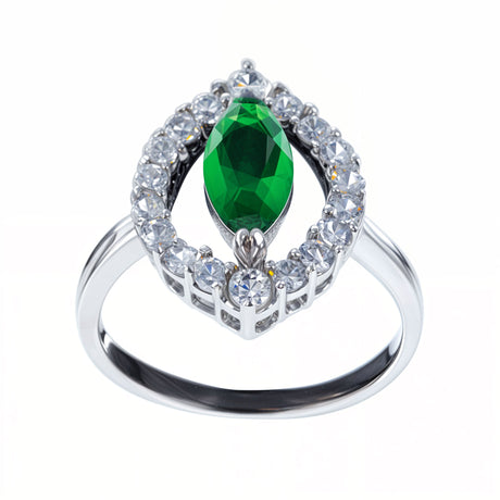 Green Rhodium CZ Sterling Silver Ring (Size 7) in Green color