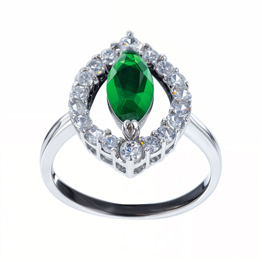 Green Rhodium CZ Sterling Silver Ring (Size 6) in Green color