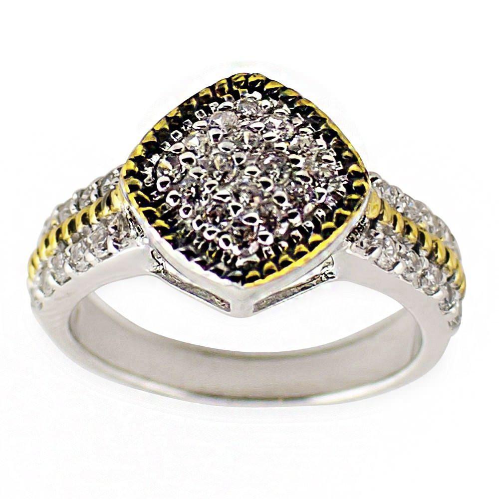 Vermeil CZ Sterling Silver Ring (Size 7) in Silver color
